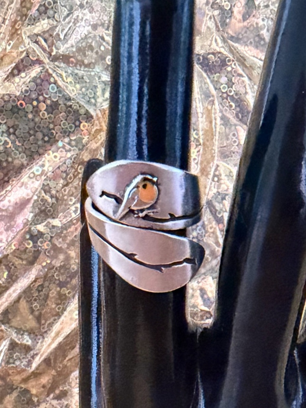 Whimsical Boho Vintage Style Bird on Branch, Adjustable Ring 🪶